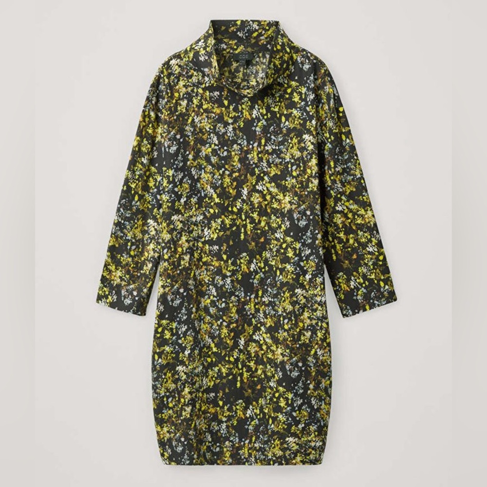 COS Abstract Print Long-Sleeved Folded Collar Dress